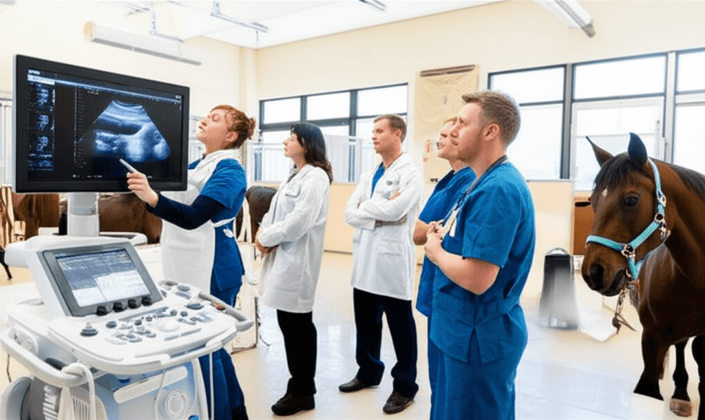 Professional equine veterinarians in KJD network training session
