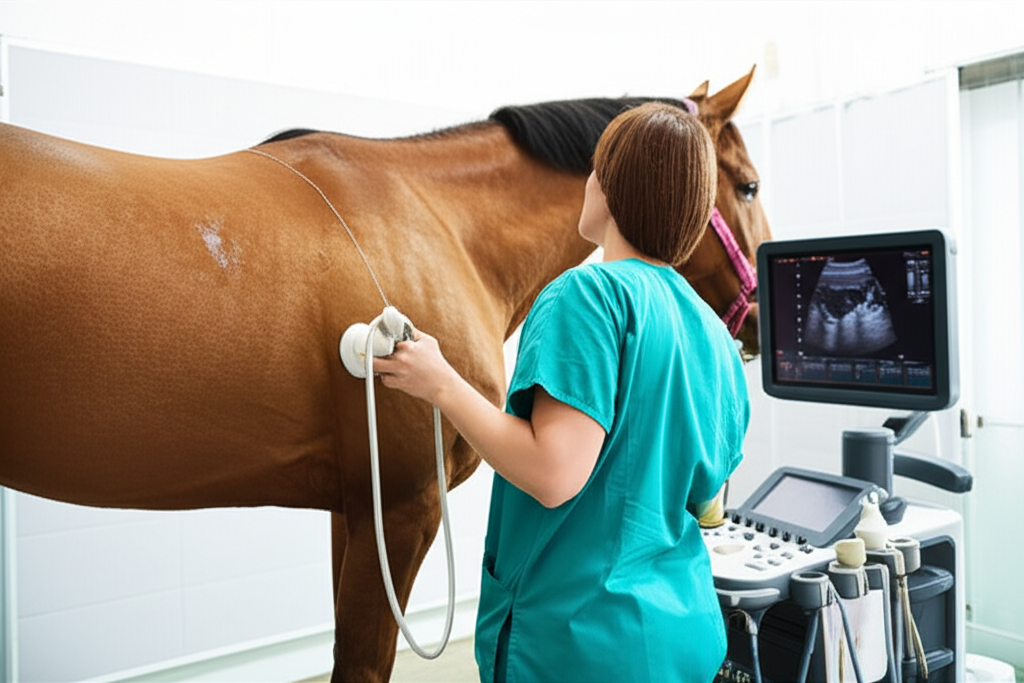 Veterinarian performing ultrasound on a horse
